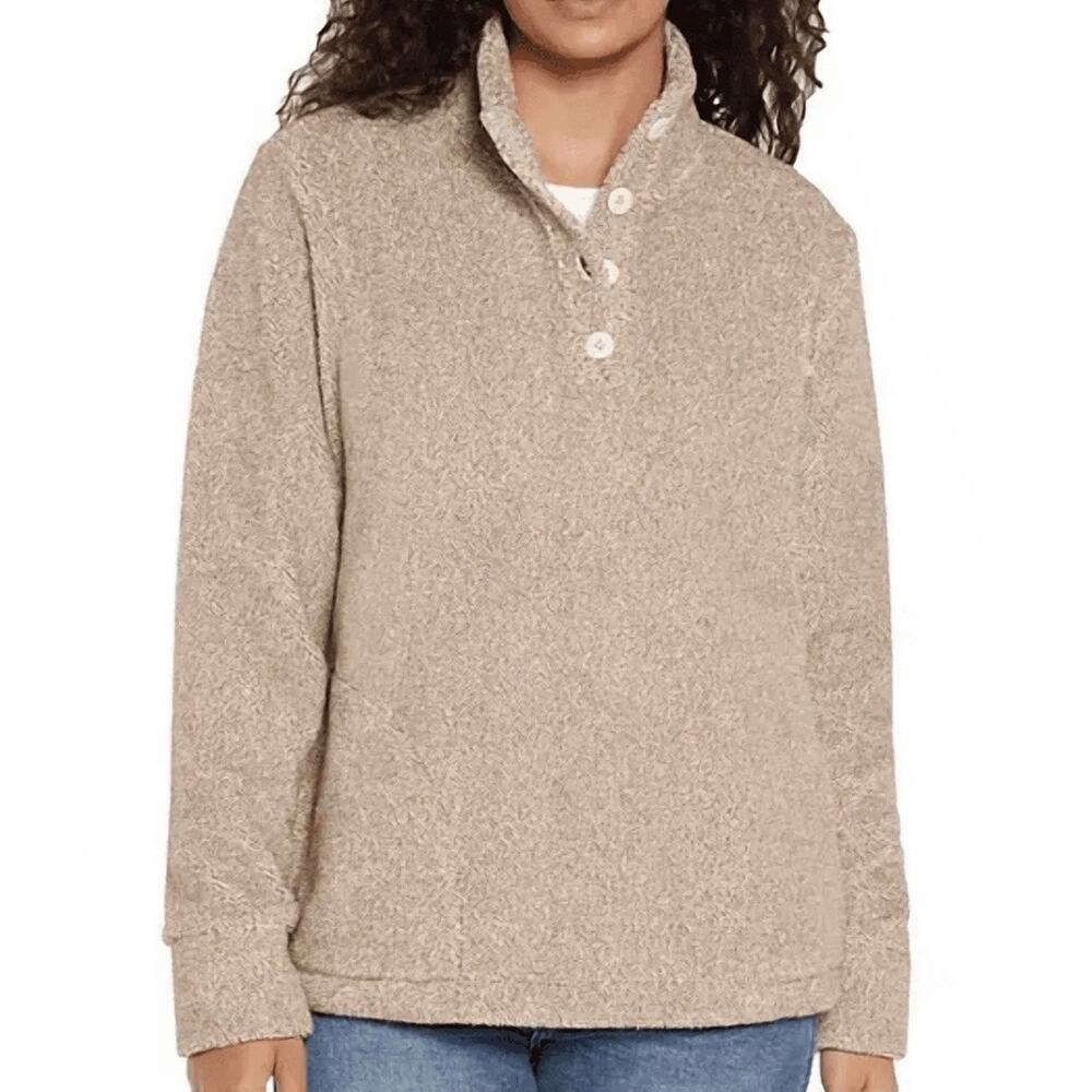Eddie Bauer Women’s Super Soft Fleece Pumice Tan Pullover Sweater Size Small
